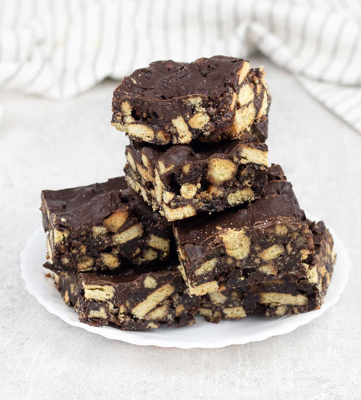 Chocolate Tiffin squares in a plate