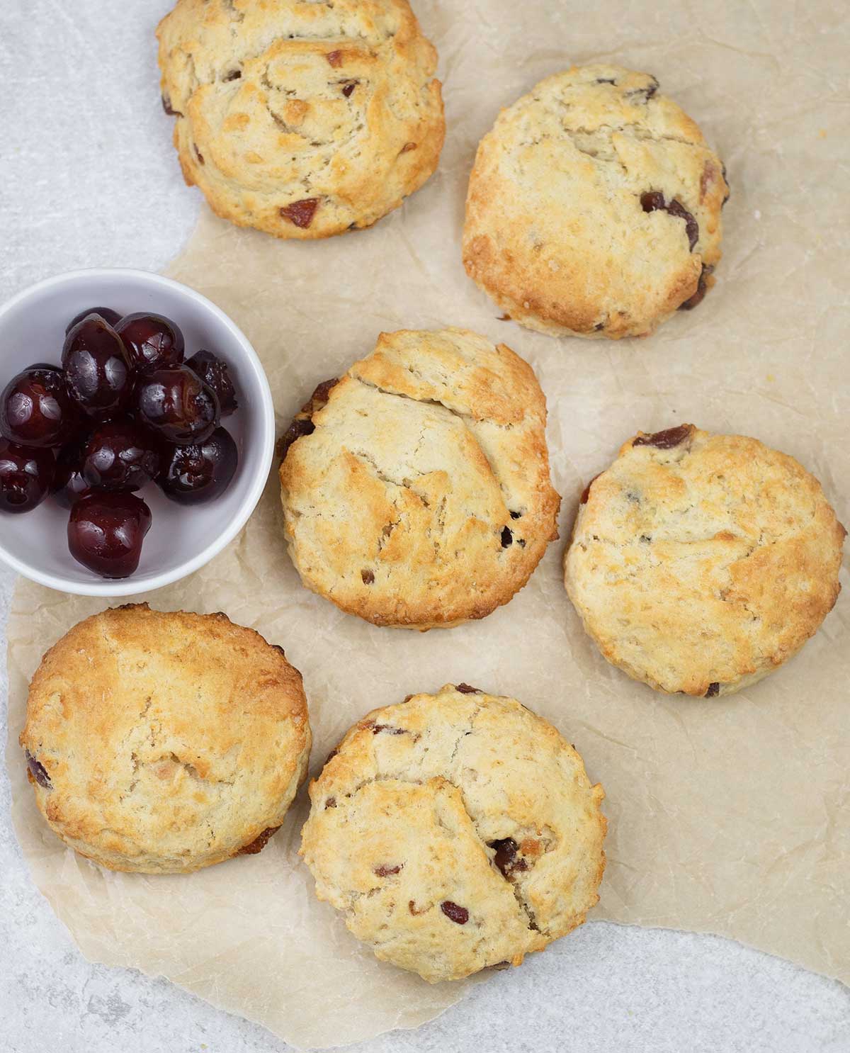 Cherry Scones and a small bowl of Glacé cherries