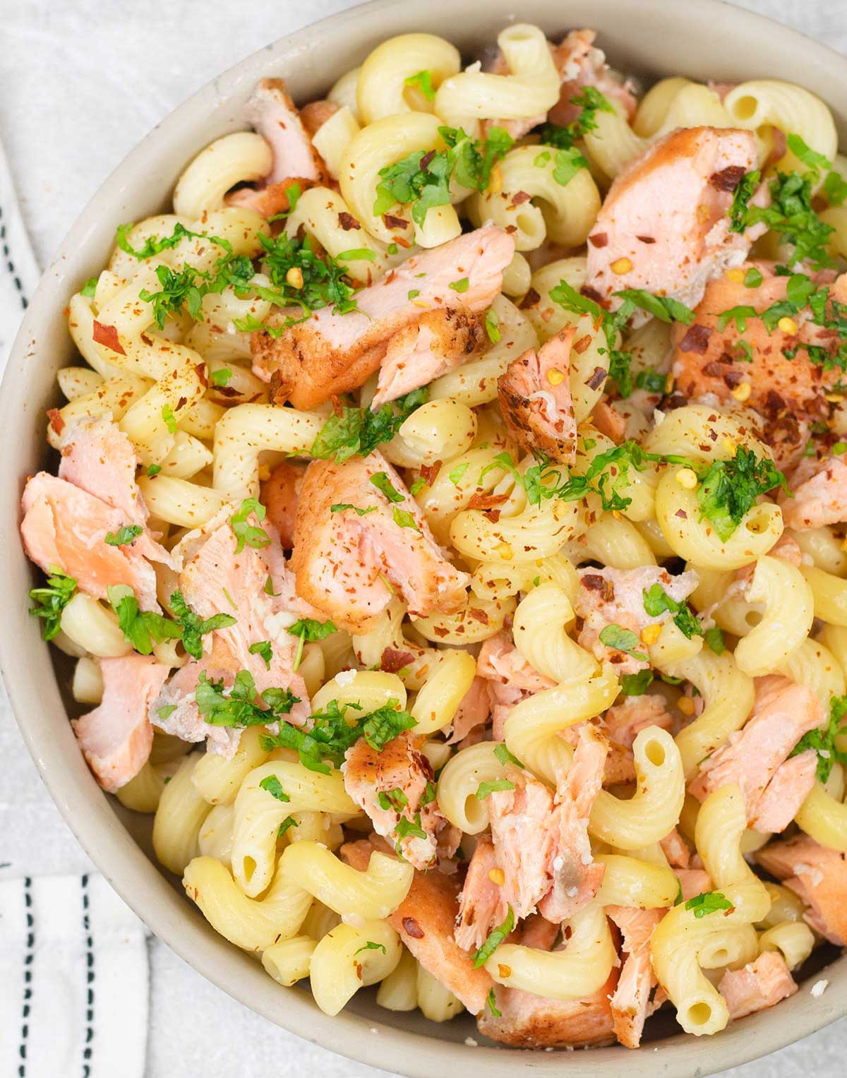 a bowl of Healthy Salmon Pasta Without Cream