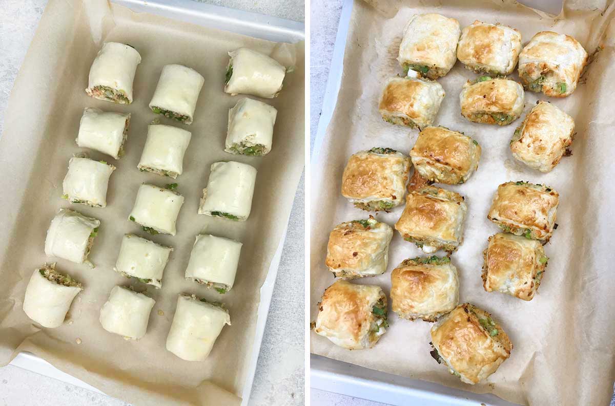 Place the rolls onto a baking sheet and bake until golden brown.