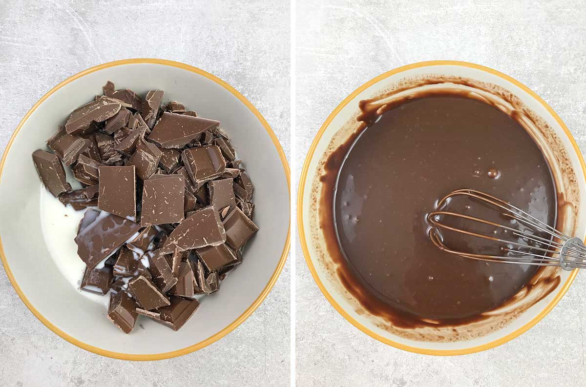 Melt the chocolate and milk in the microwave.