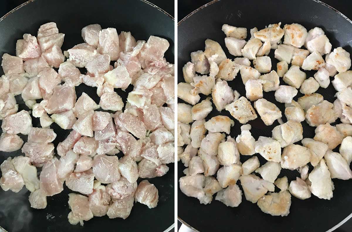 Cook the chicken pieces on both sides.