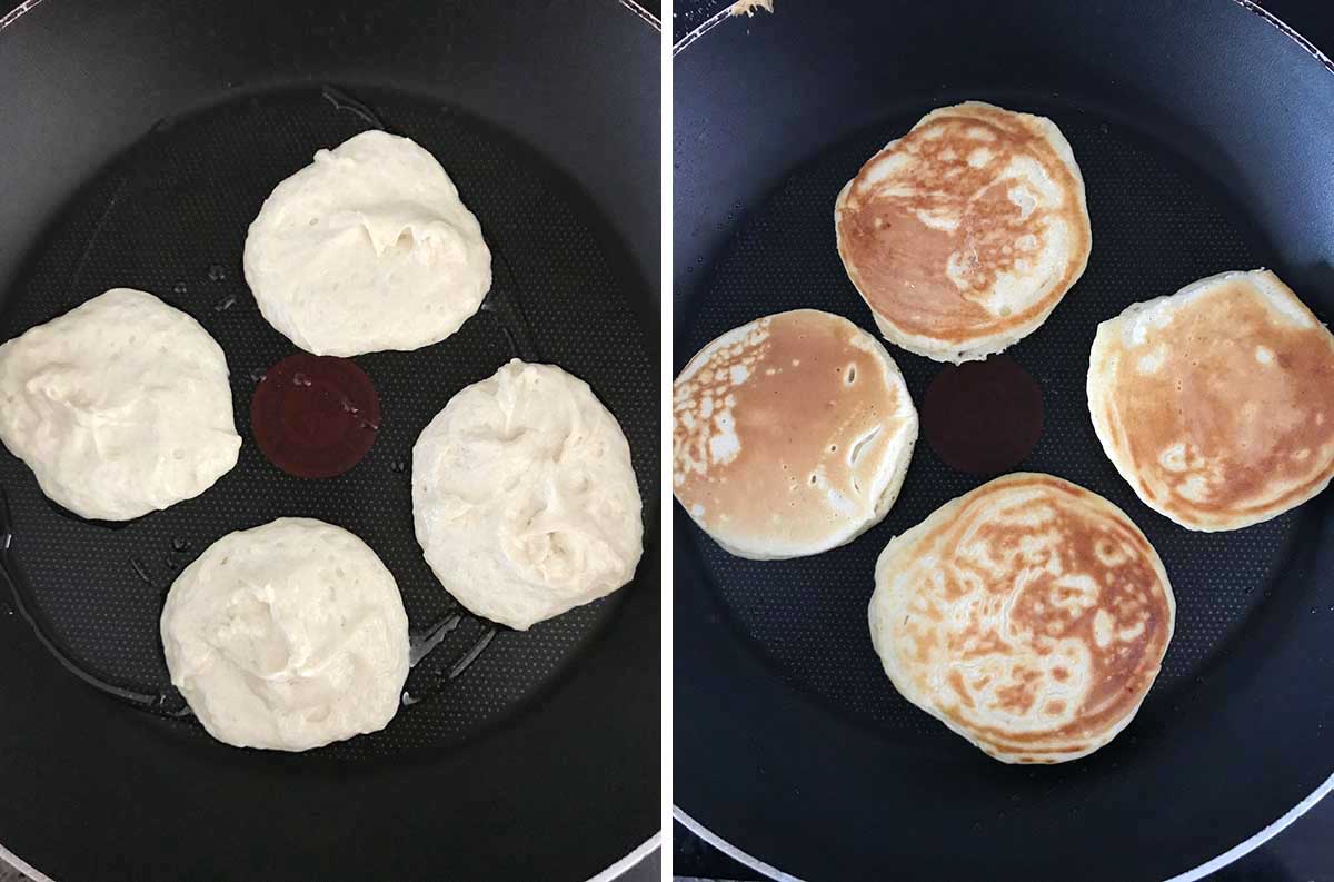 Scoop ¼ cup of batter for each pancake onto the pan and cook.