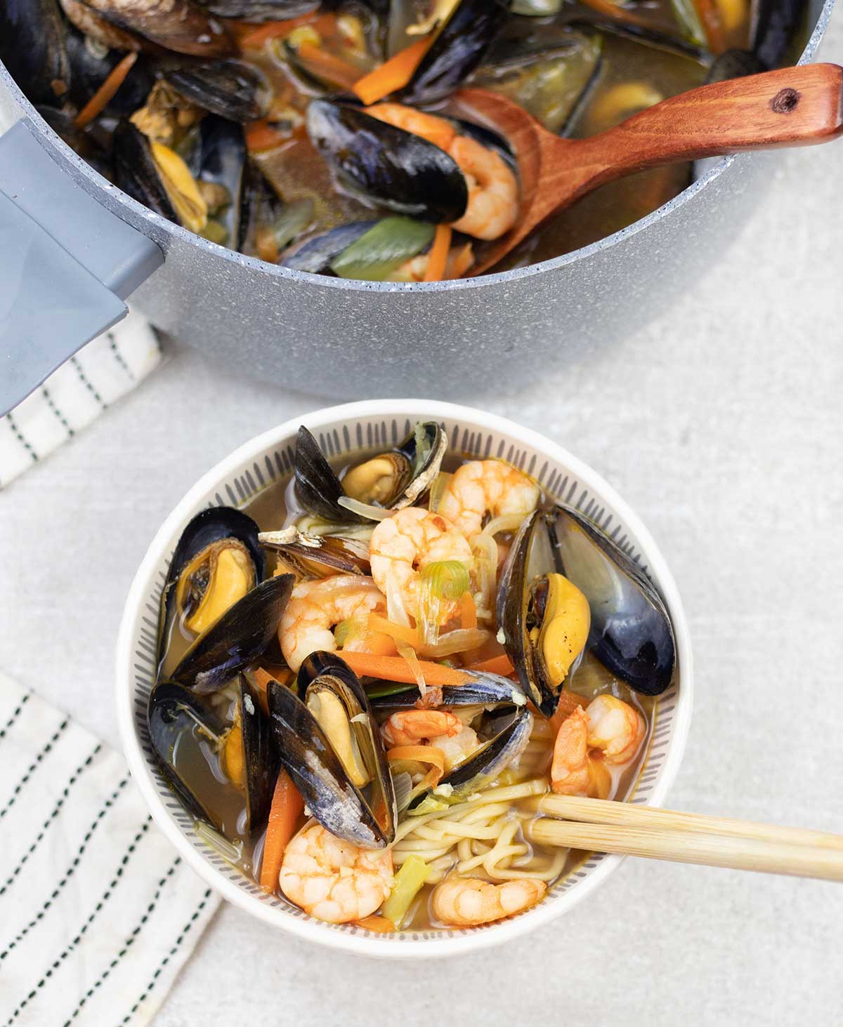 Chinese seafood soup in a bowl.
