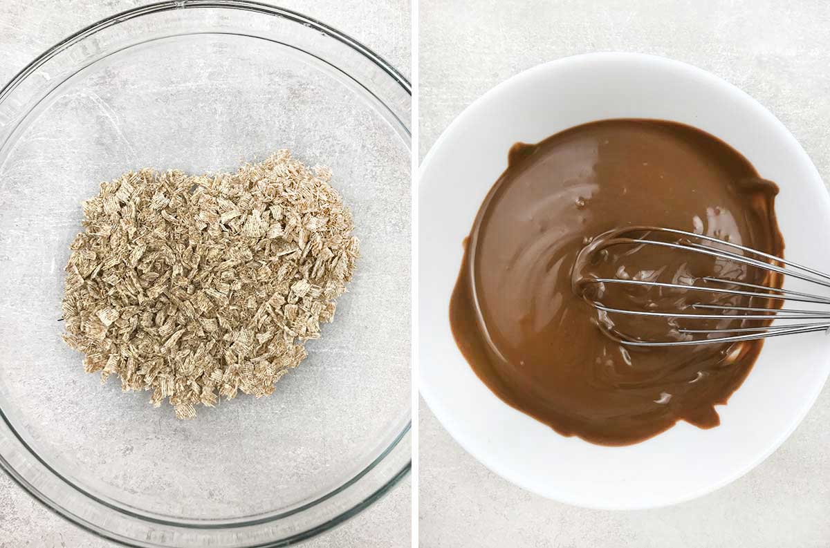 Crush the wheat and microwave the chocolate.