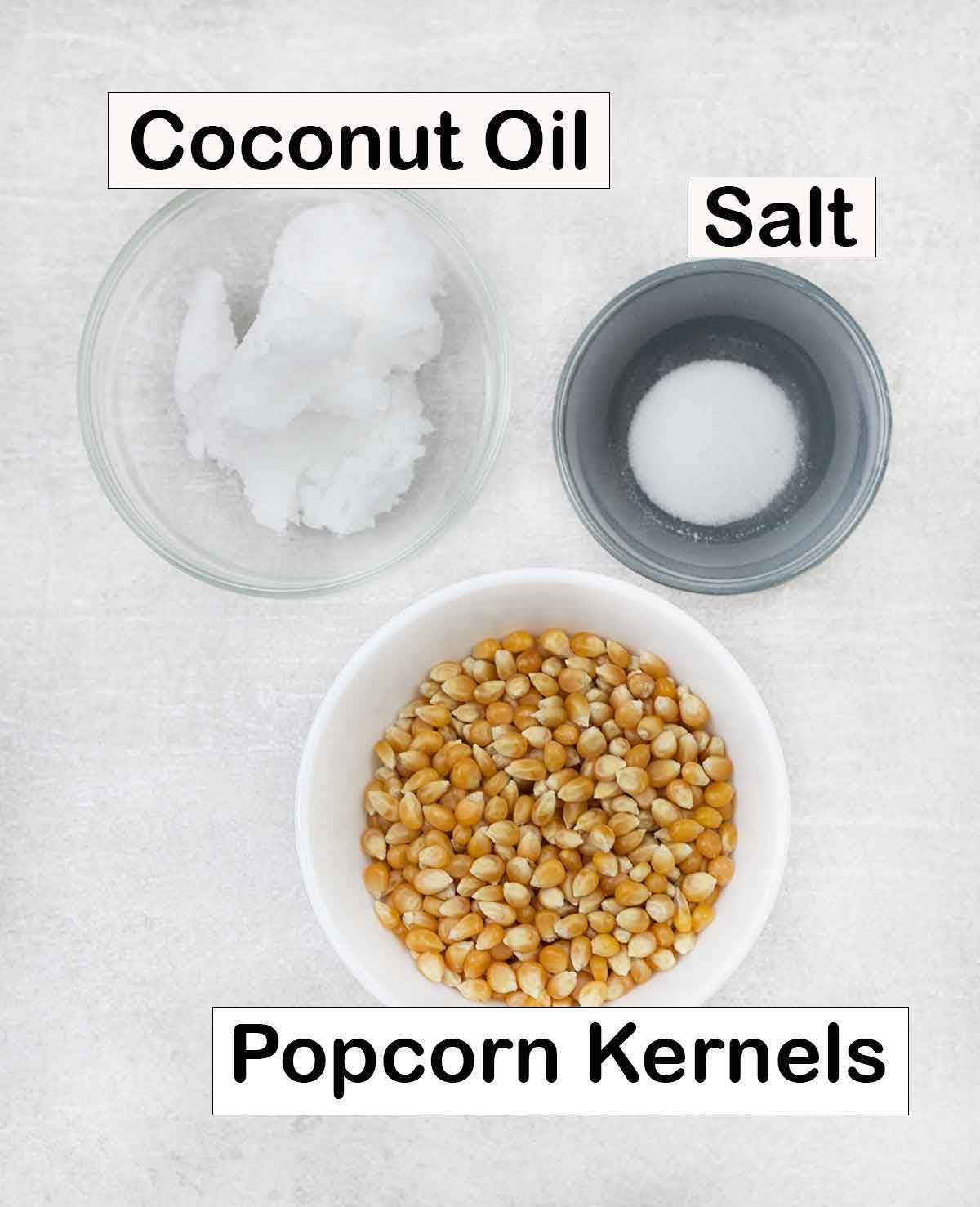 Coconut popcorn ingredients.