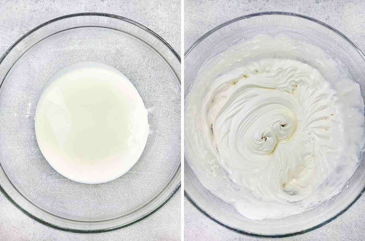 Whip the heavy cream until stiff peak forms.