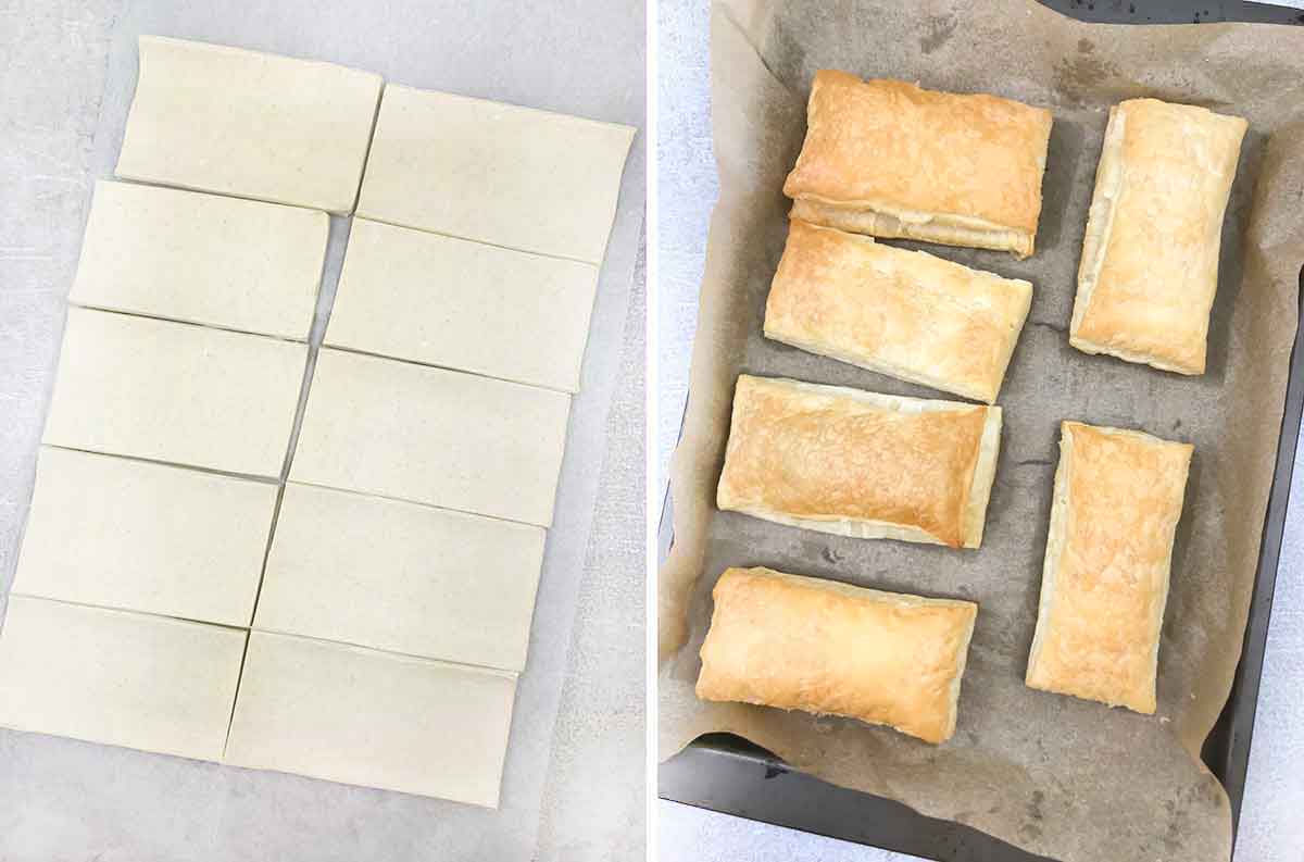 cut the puff pastry sheet into 10 equal pieces and bake them.