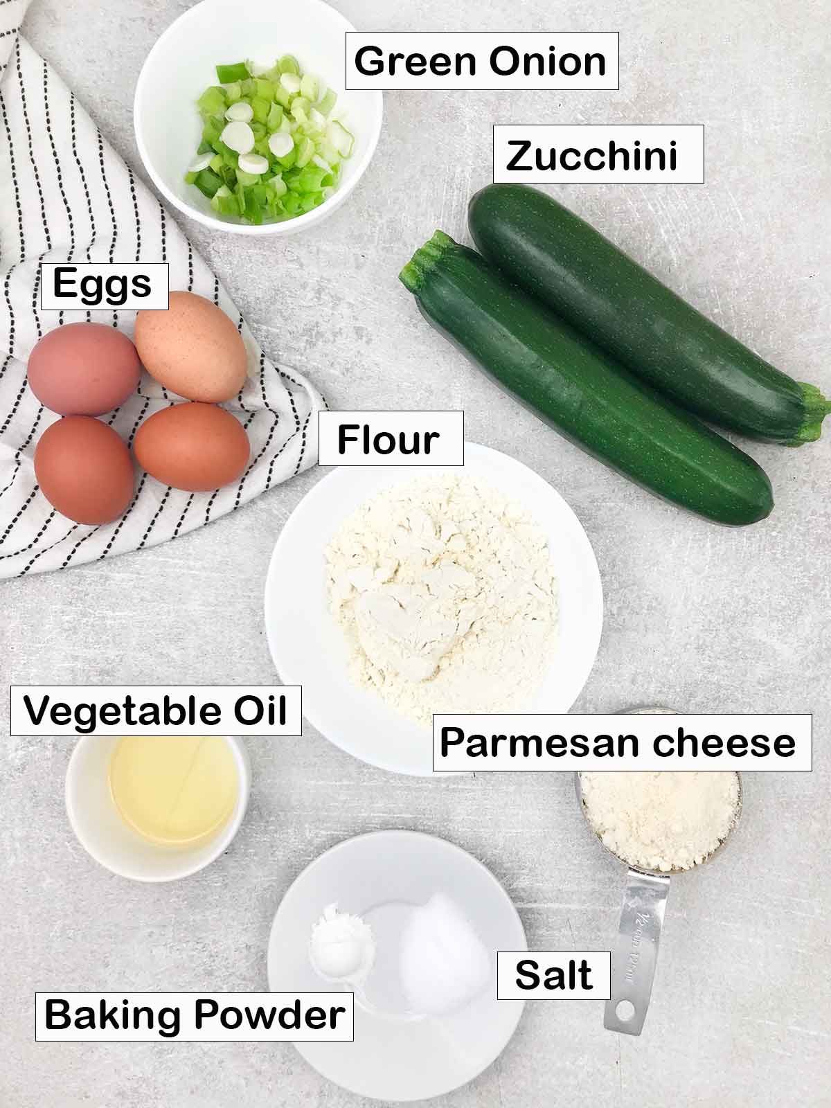 Labeled ingredients on the table.