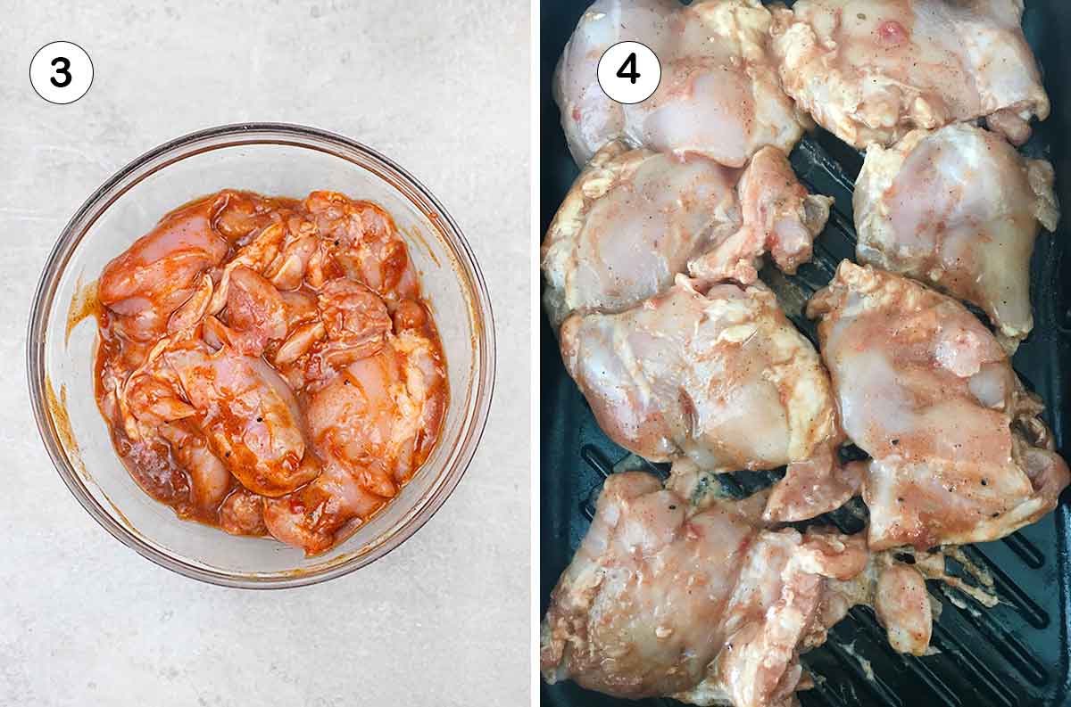 Toss the chicken into the marinade. Grill the chicken.
