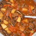 Beef Stew with Tomato Sauce, mushrooms and vegetables.