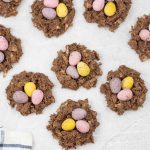 Easter nests topped with mini eggs.