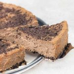 cut a slice of the baked chocolate cheesecake.
