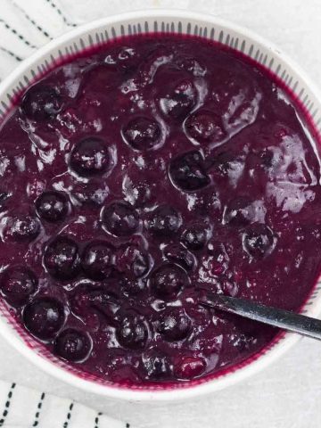homemade blueberry cake filling in a bowl.