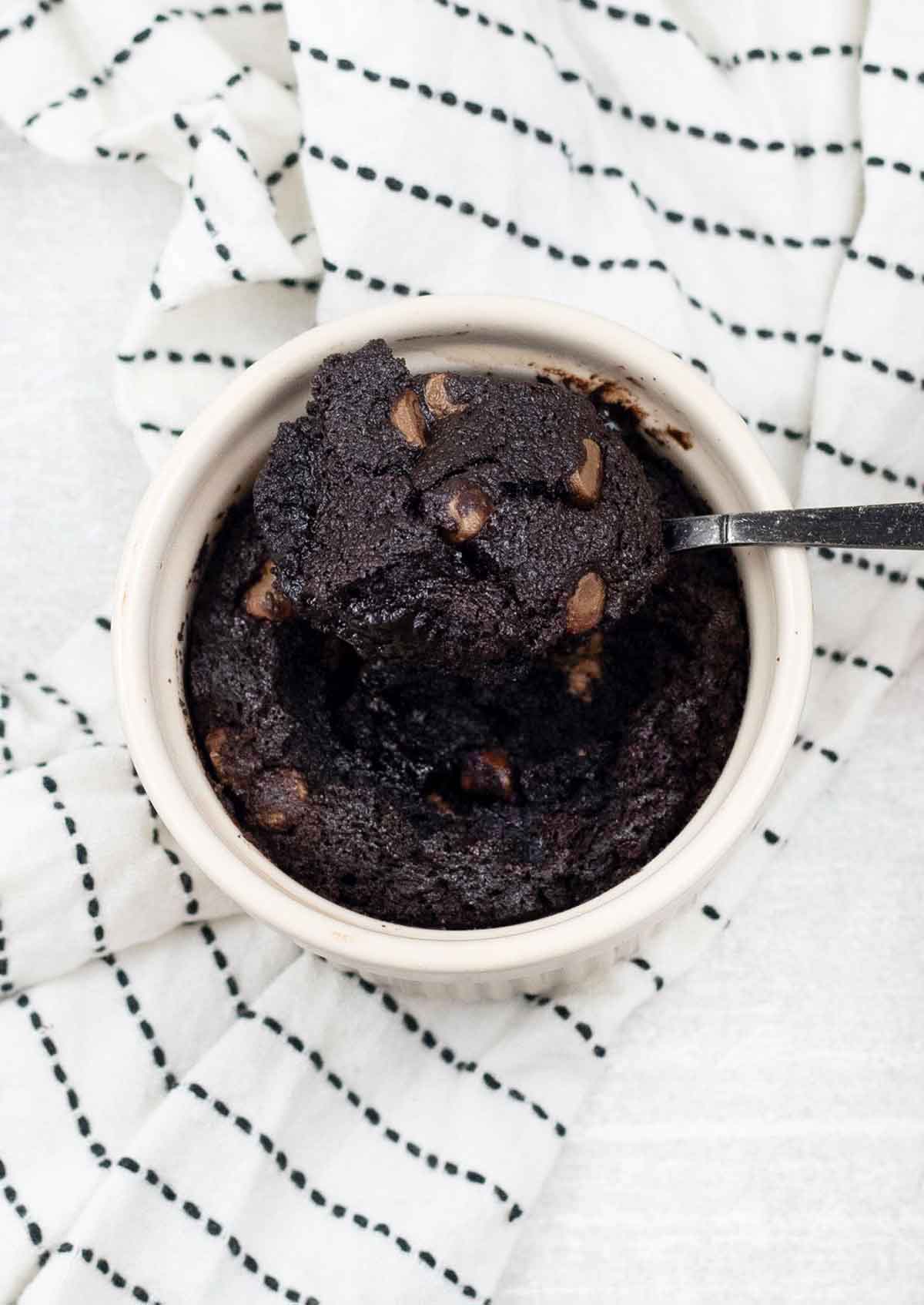 A spoonful of the a single serve brownie.