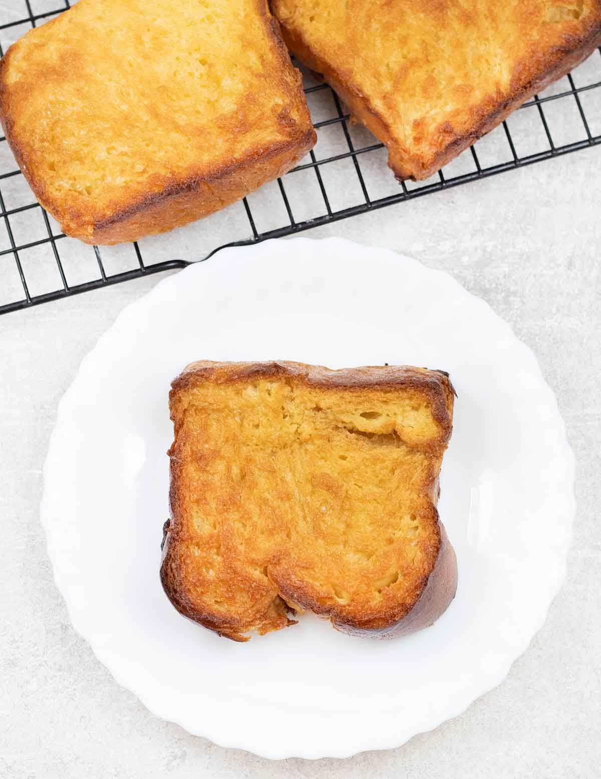 Honey butter toast in a serving plate.