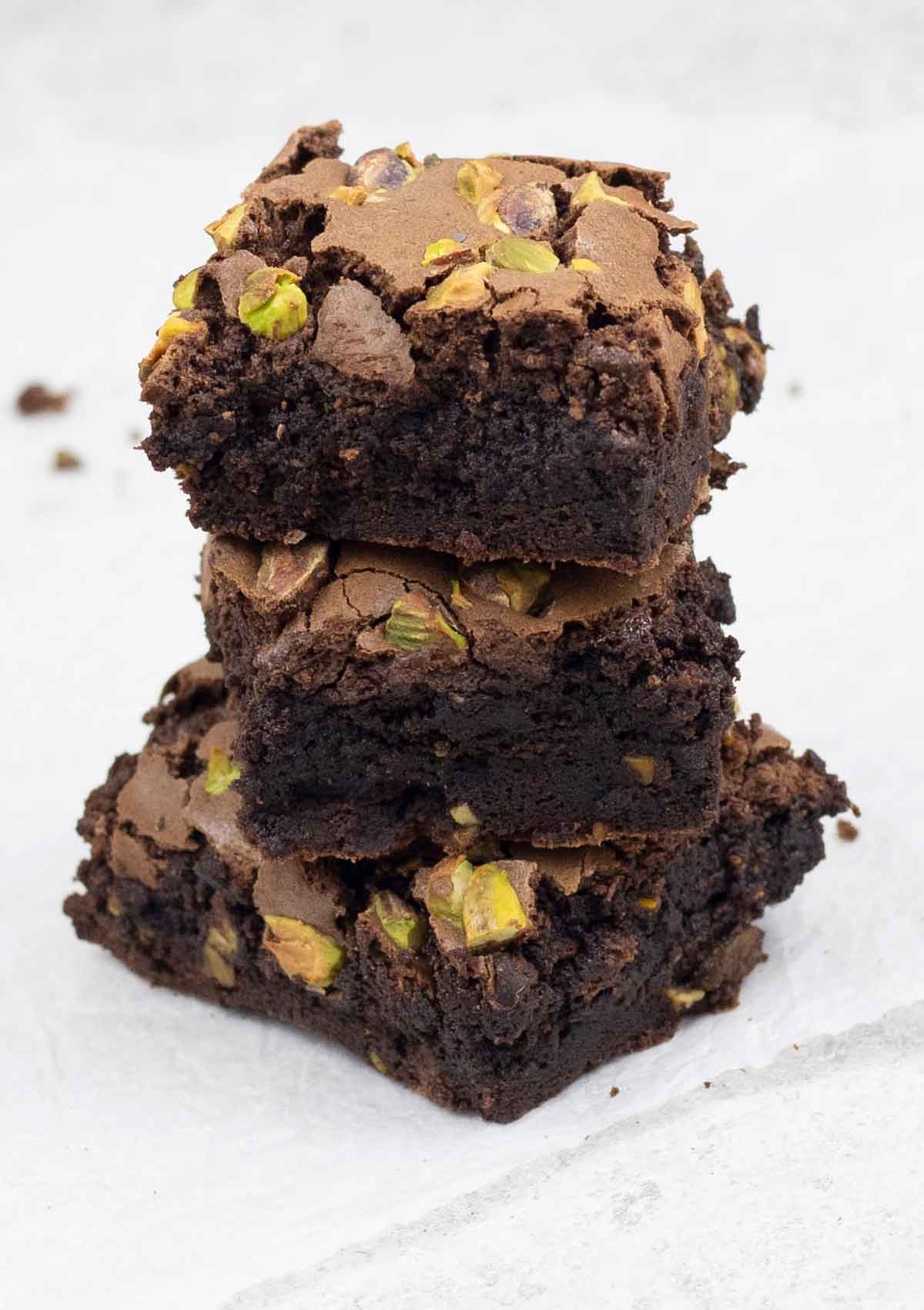 Fudgy pistachio brownies.