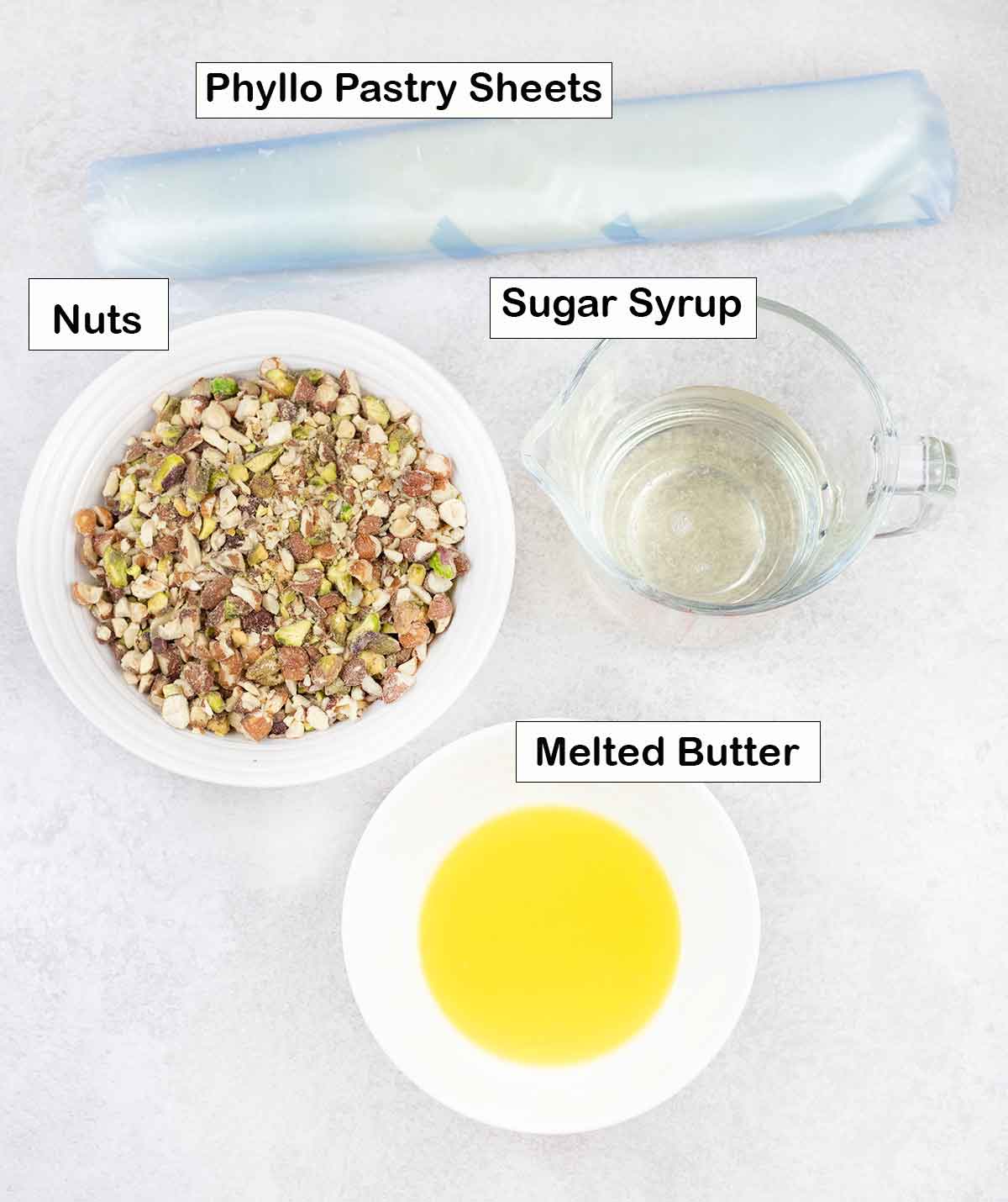 Egyptian baklava ingredients.