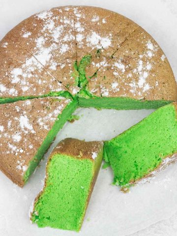 Pandan cake slices.