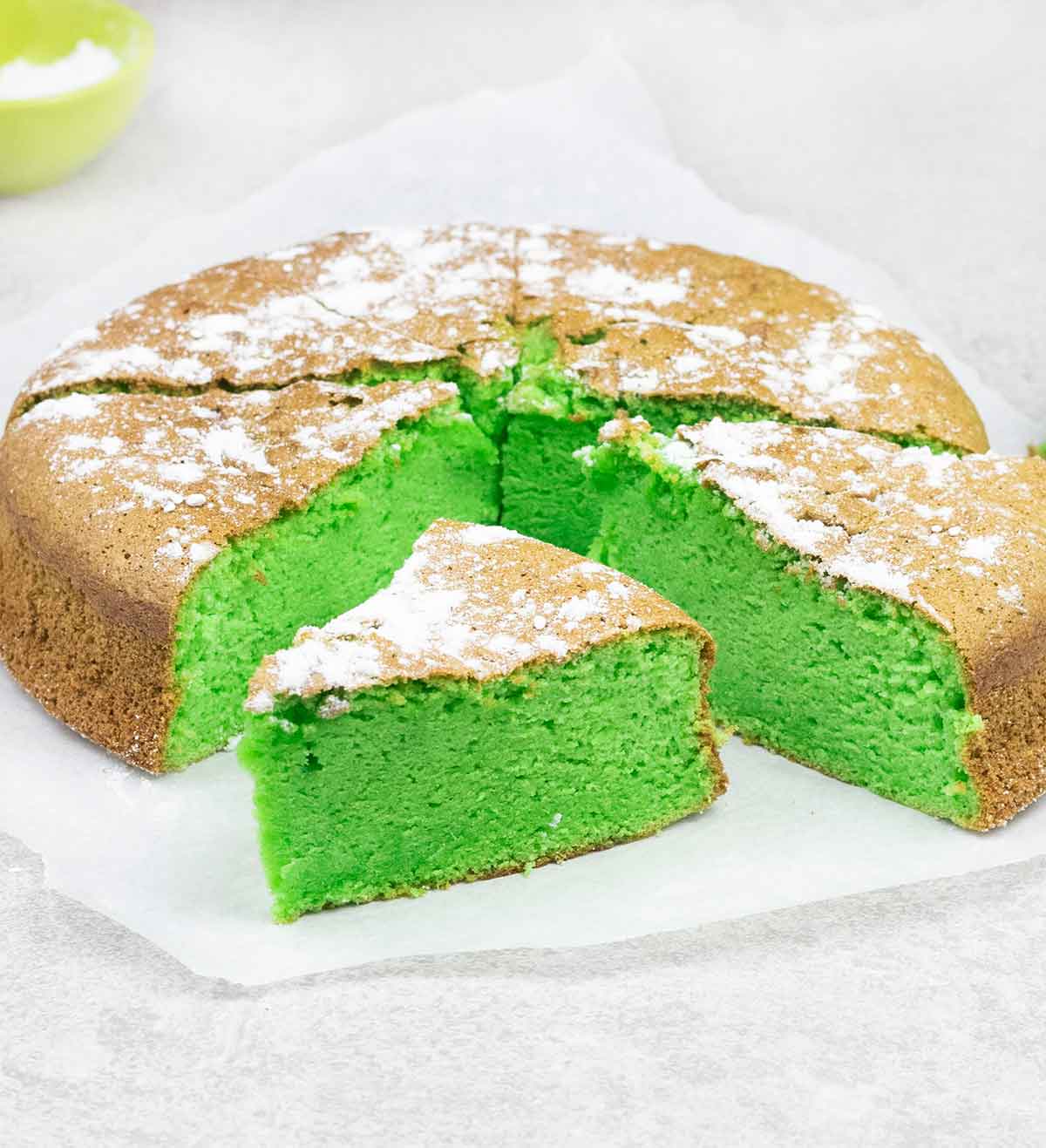 Pandan cake slice.