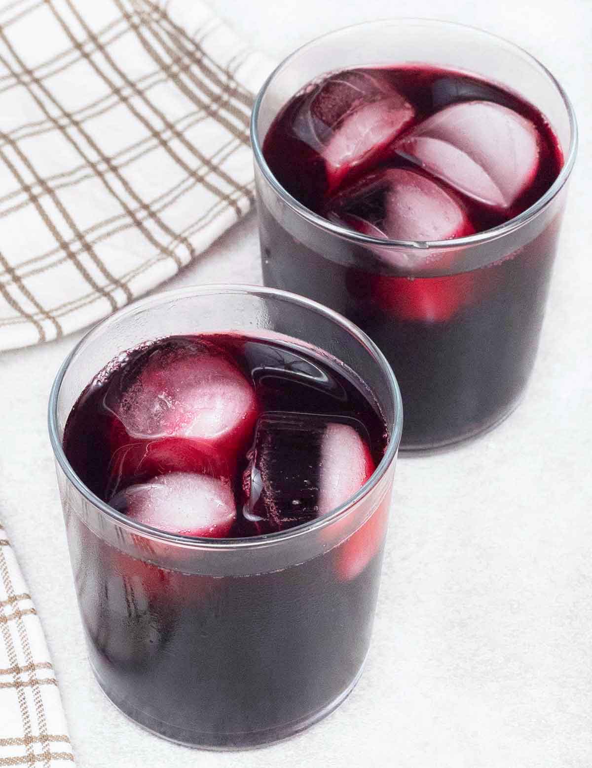 karkade (hibiscus tea) with ice cubs.