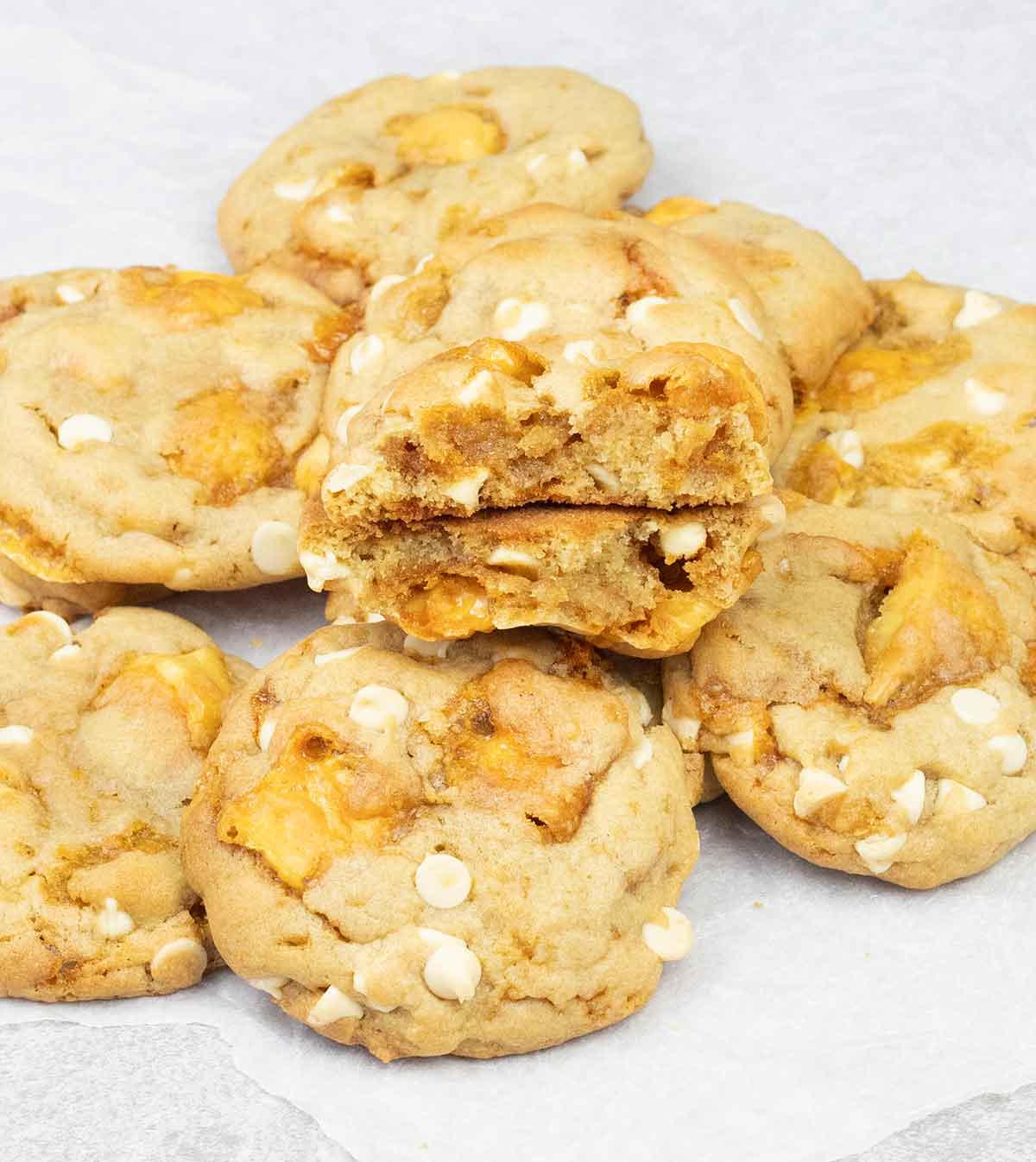 honeycomb cookie cut into halves.