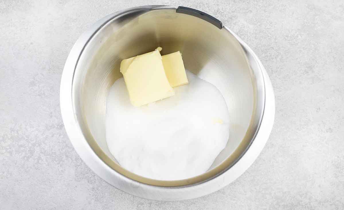 butter and caster sugar in a mixing bowl.