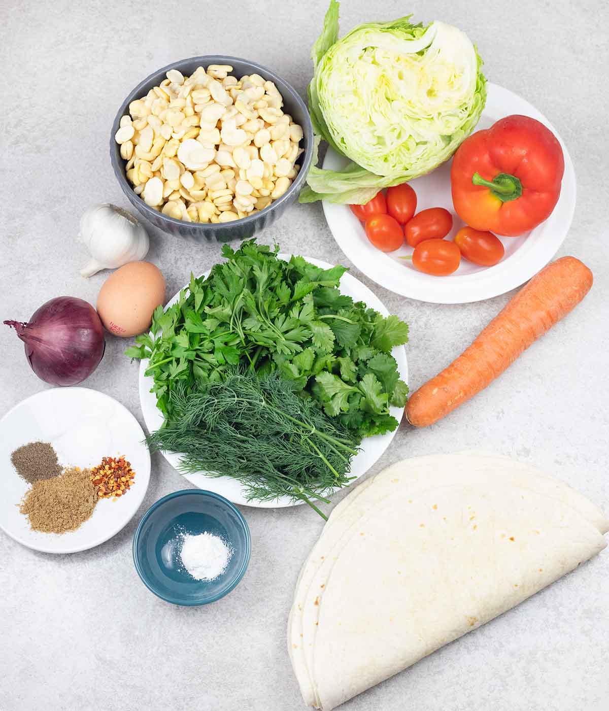 Egyptian falafel wrap ingredients.