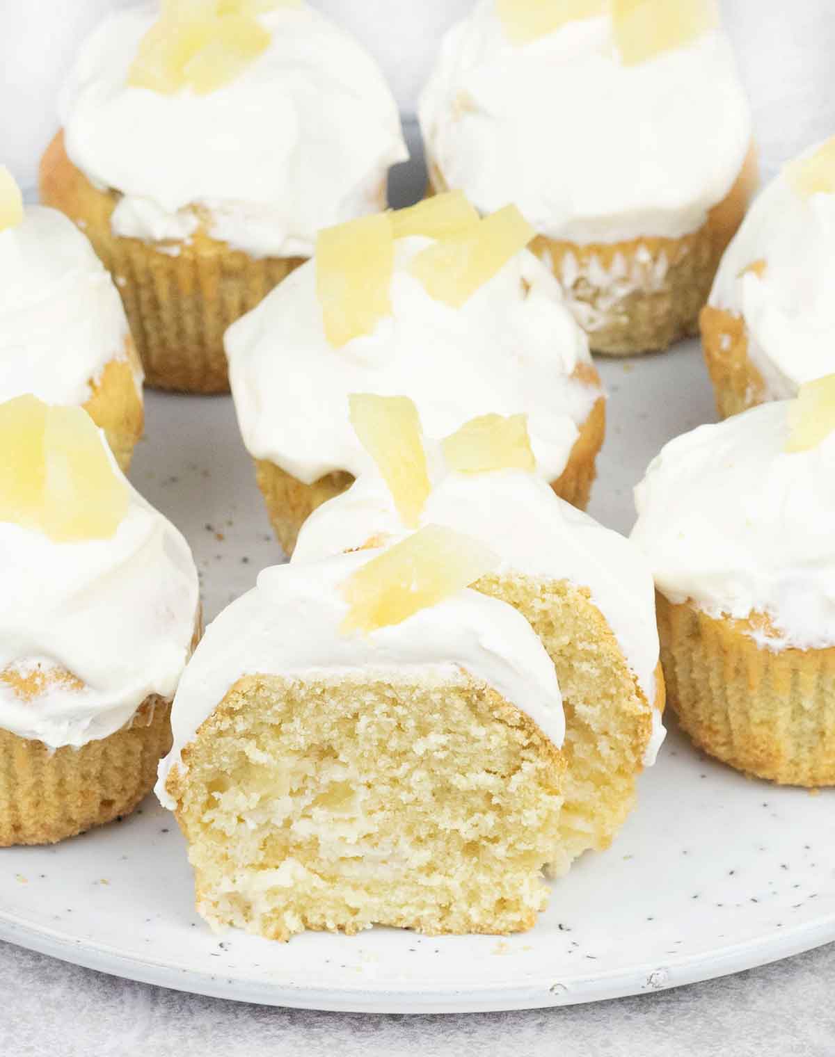 pineapple cloud cake cut into halves.