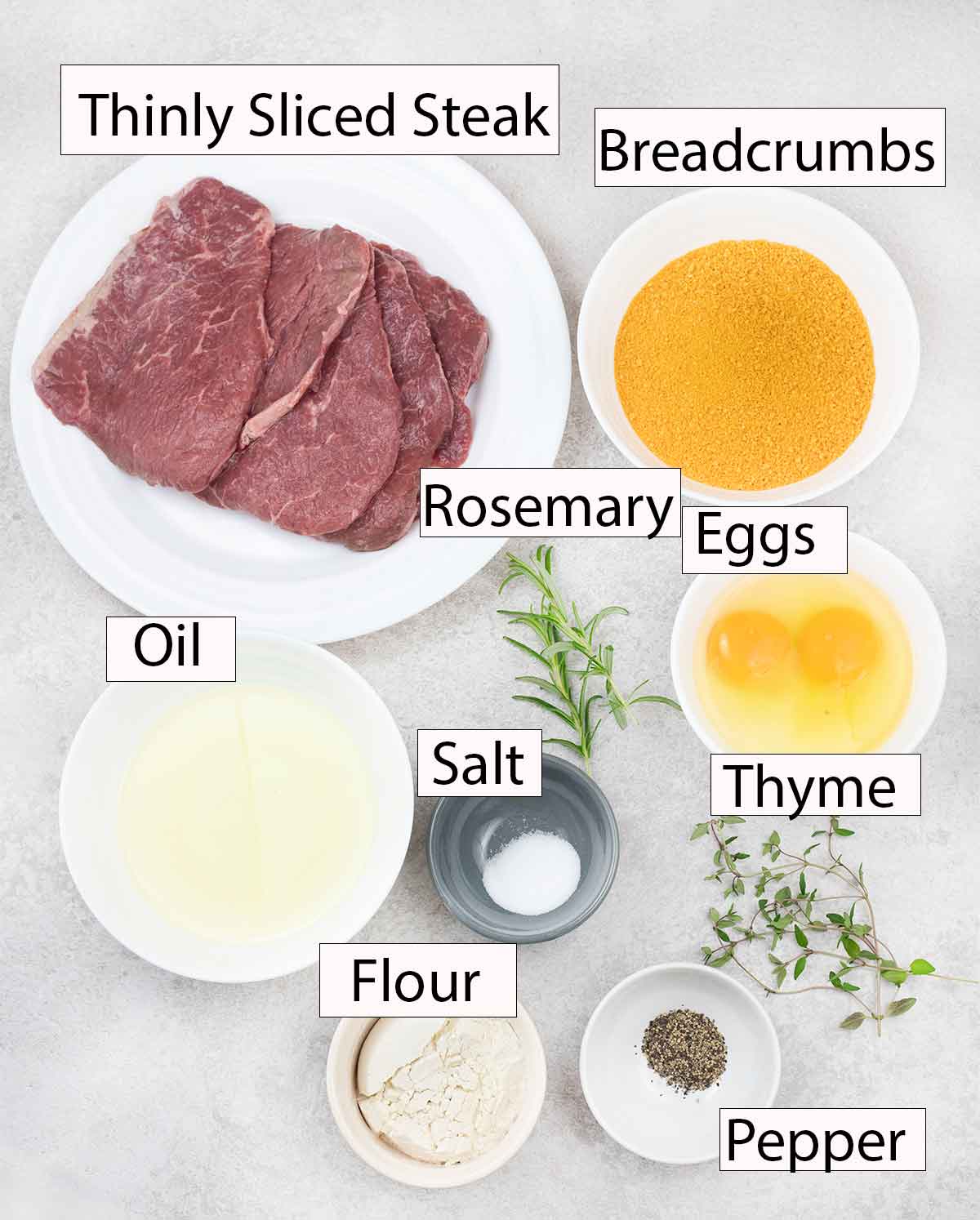 Beef cutlets ingredients.