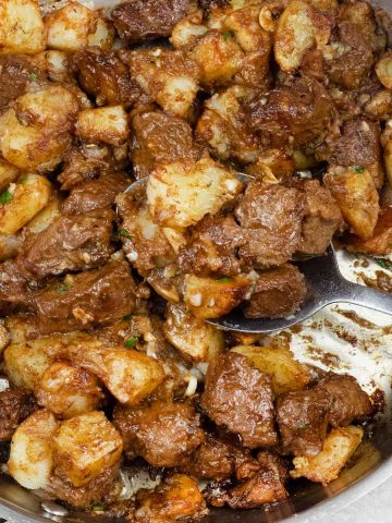 Garlic butter steak and potatoes.