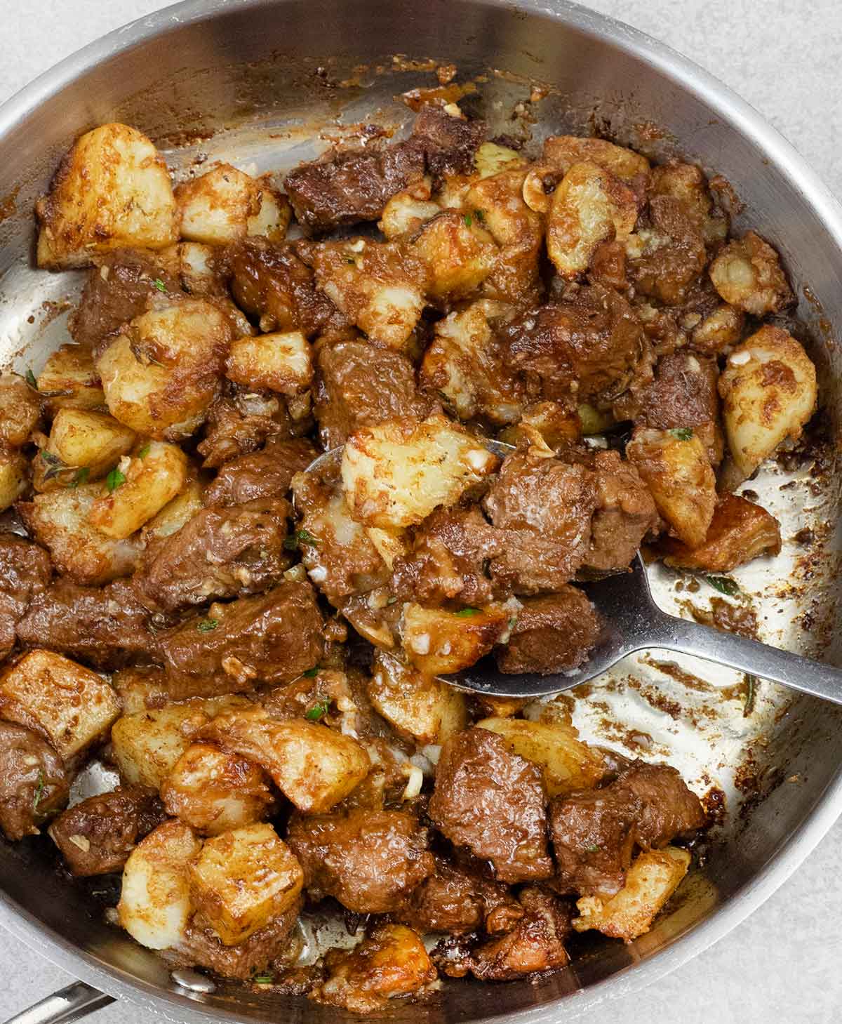 Garlic butter steak and potatoes.