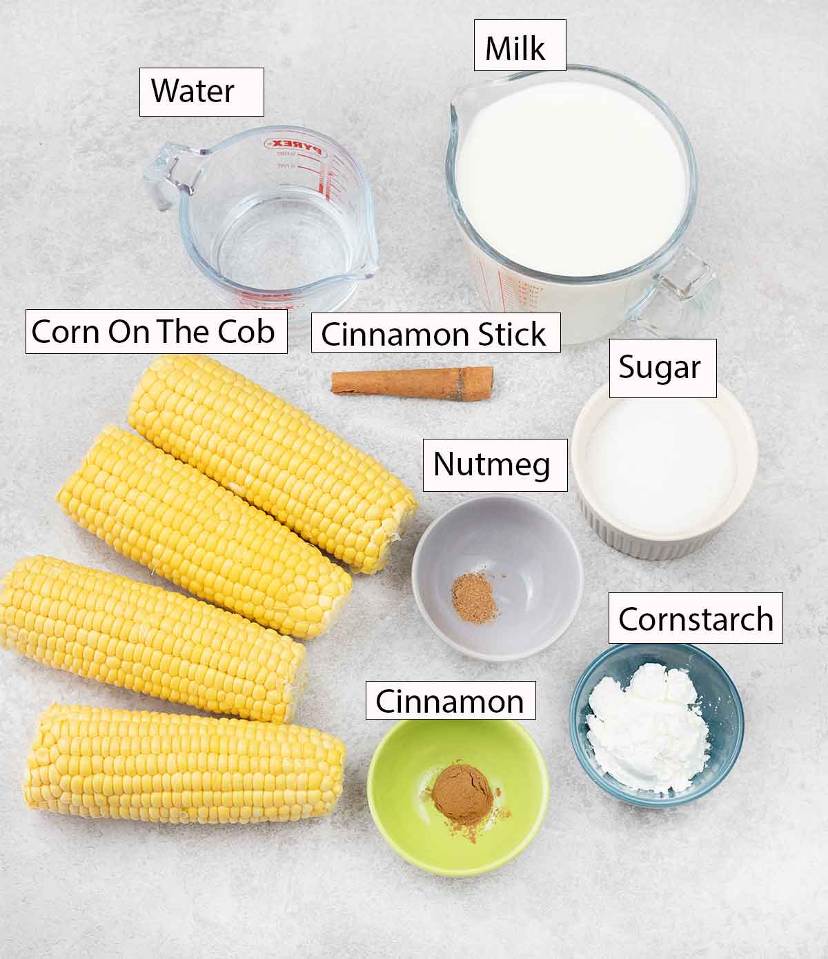 Majarete (Corn Pudding) ingredients.