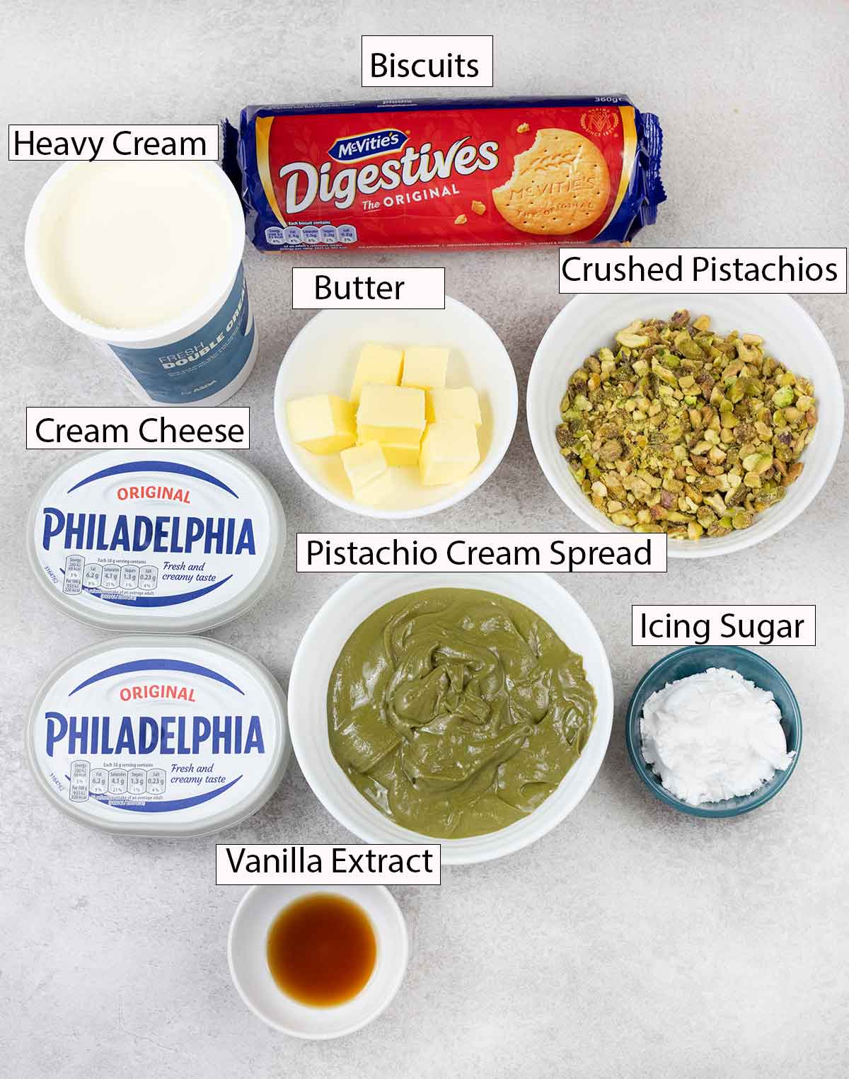 pistachio cheesecake ingredients.
