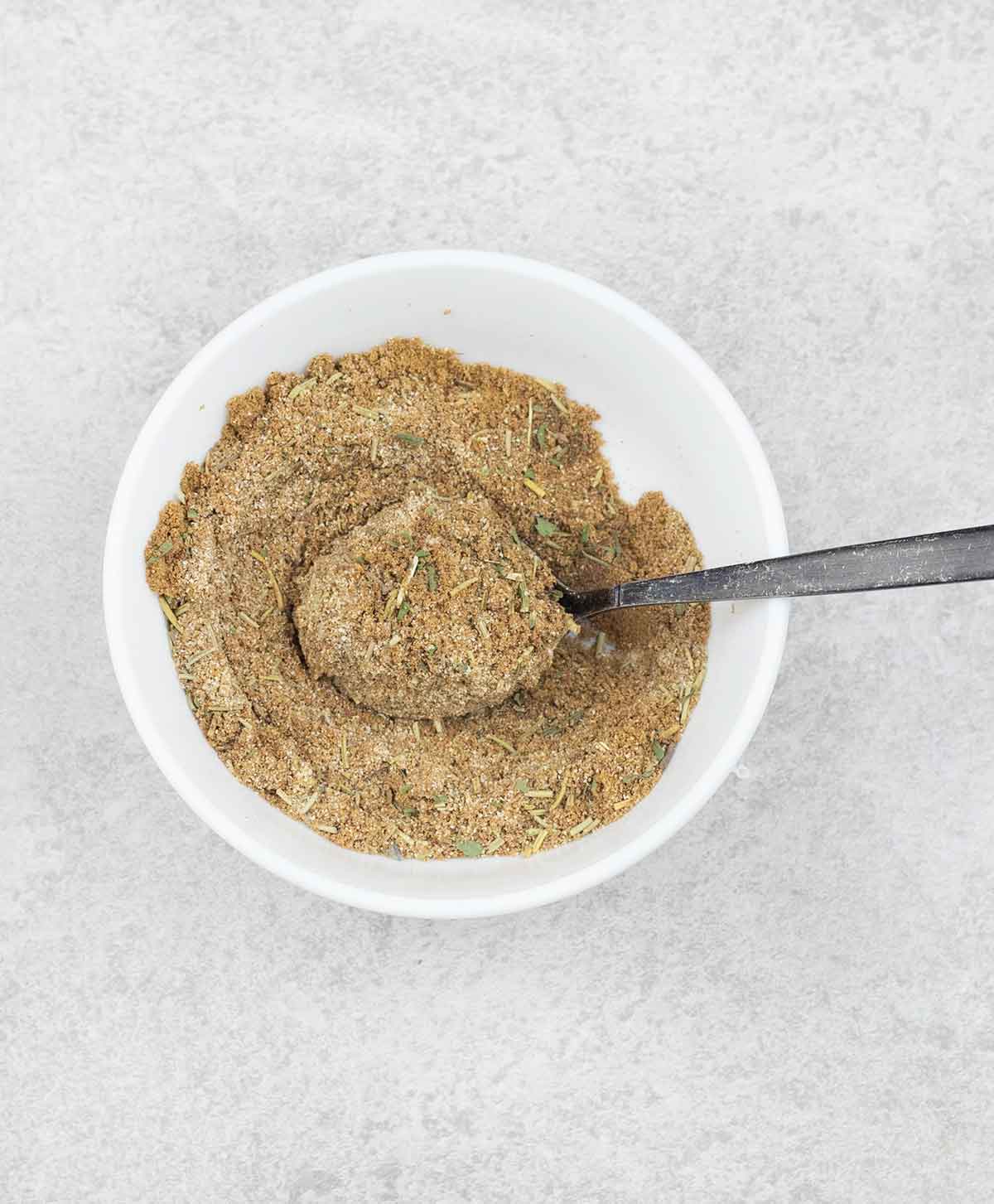 A spoonful of fish seasoning.