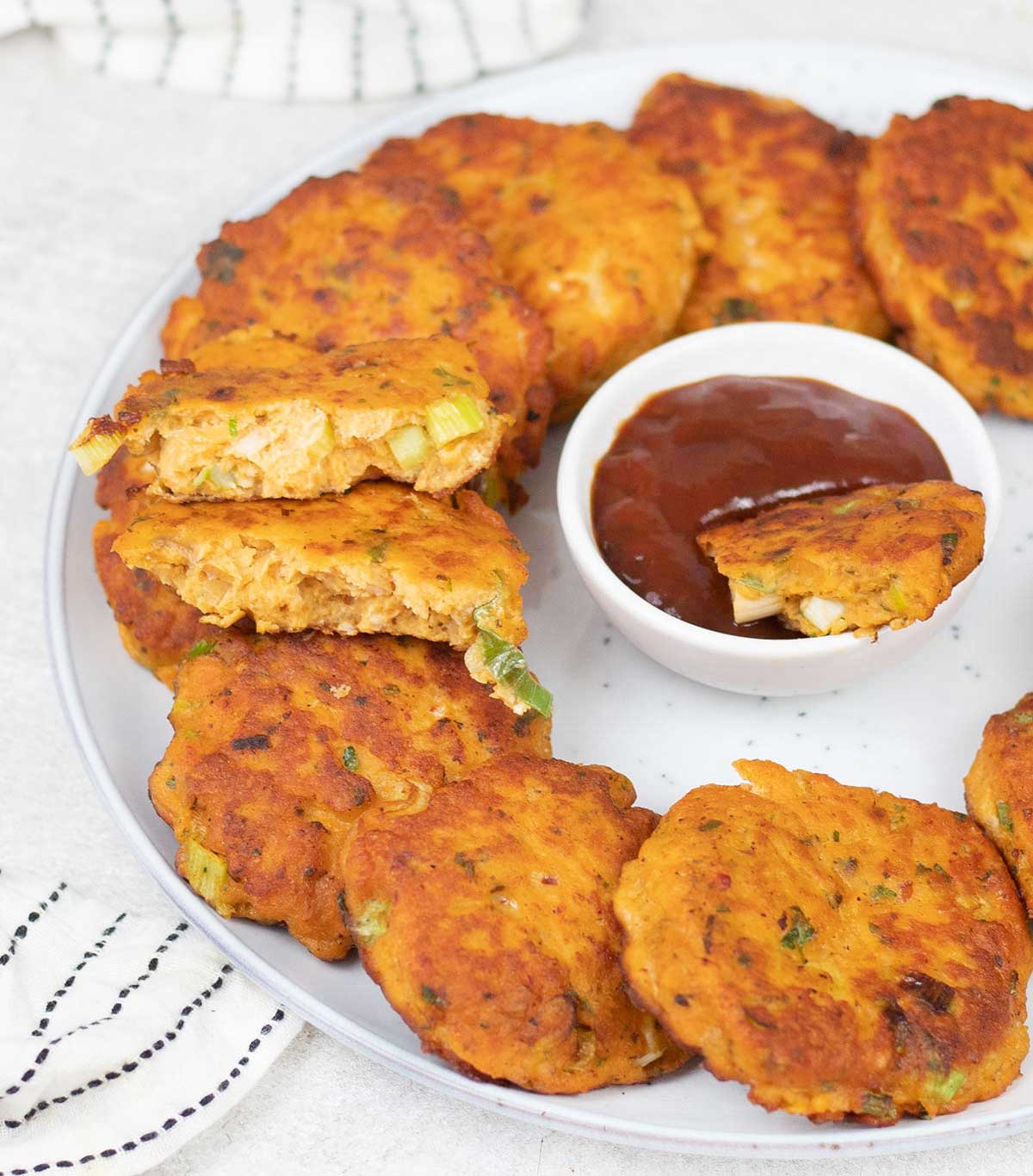 Homemade Thai fish cakes made with red curry paste.