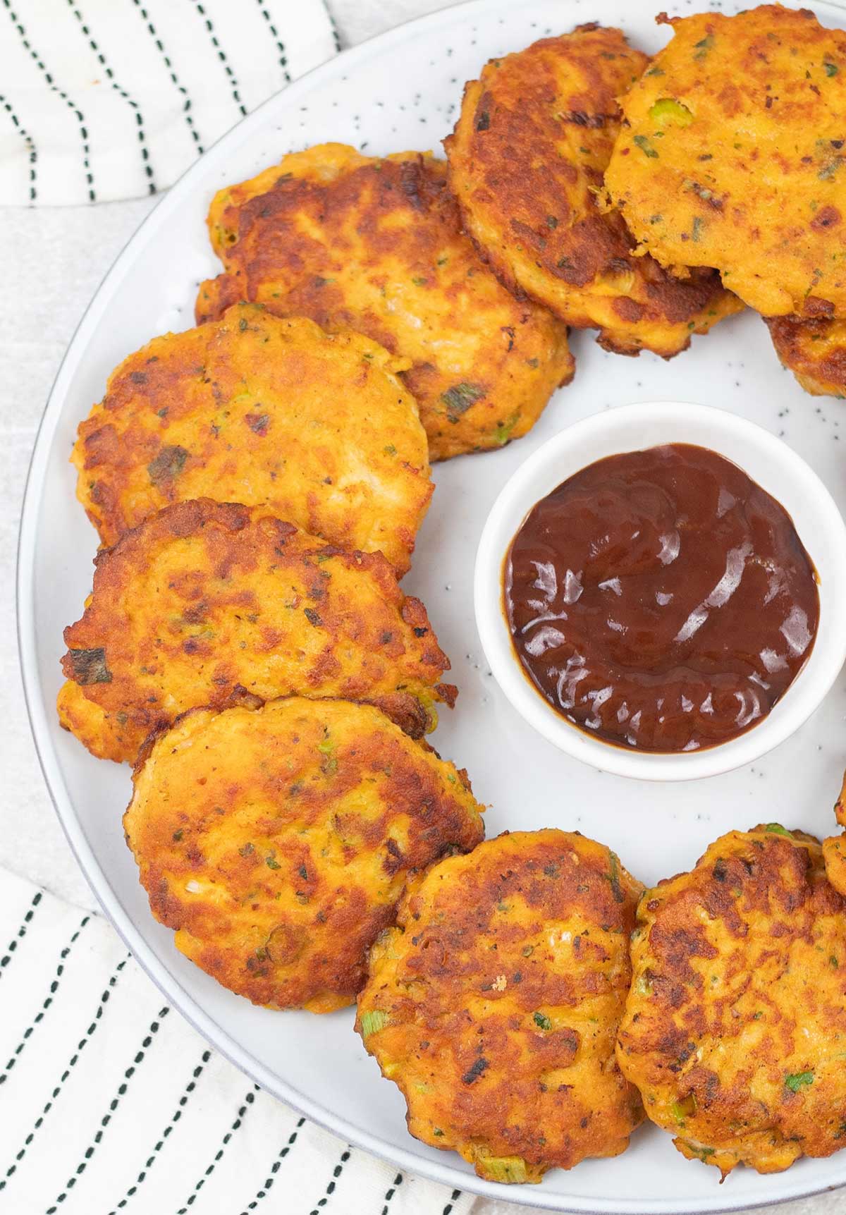 Thai fish cakes with sweet chili sauce.